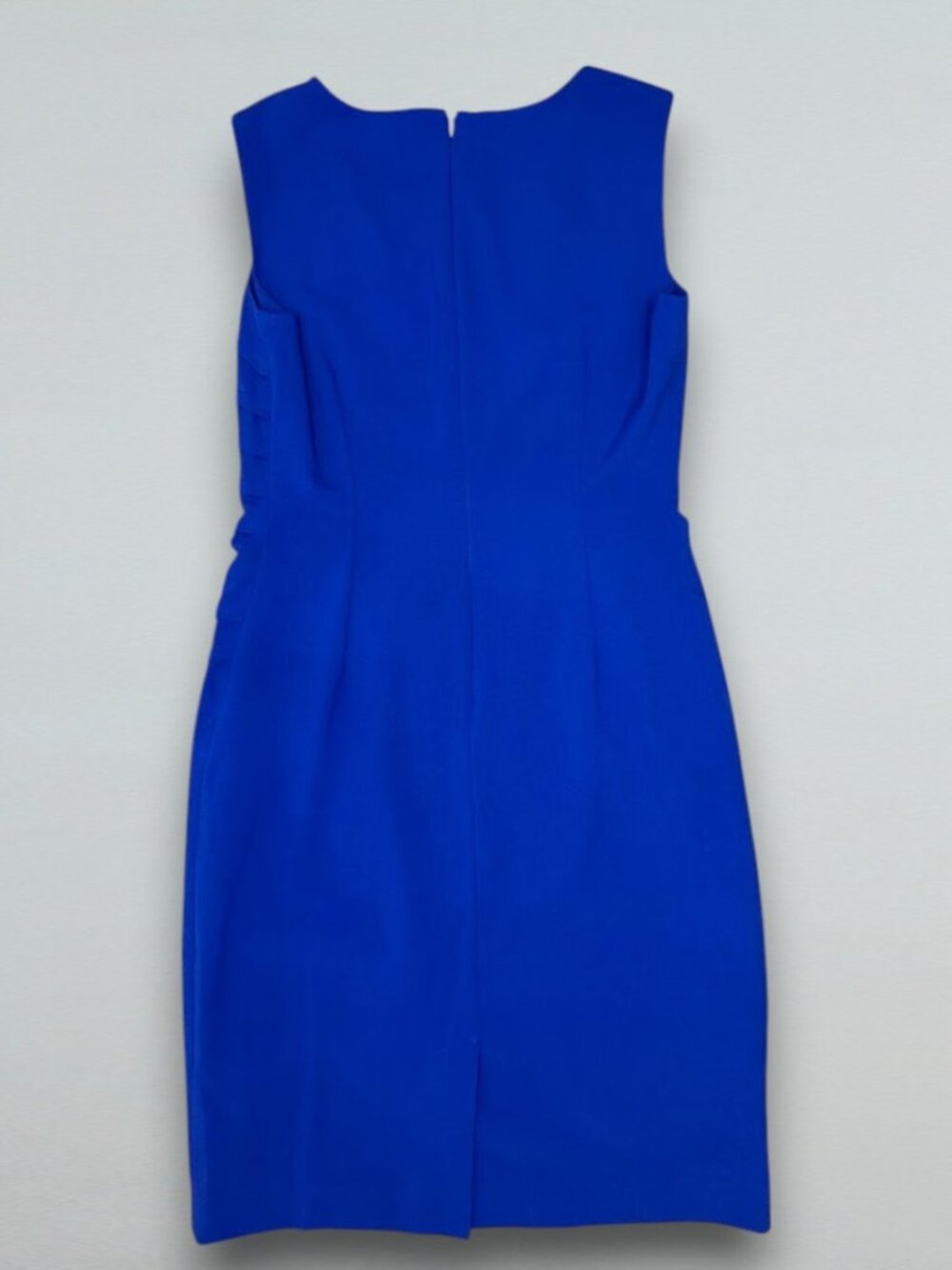 Blue Ruched Sheath Career Cocktail Midi Dress Sleeveless Size 6 - Picture 3 of 3